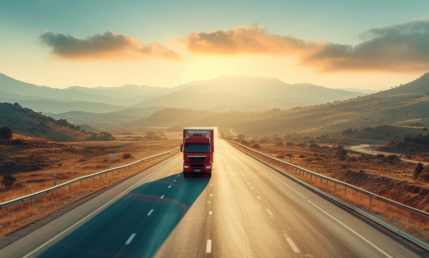 Die 4. Welle kommt: Weiterbildung Lkw und Bus Lkw fährt auf Straße im Abendlicht
