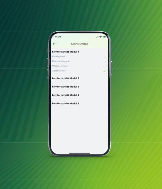 "Meine Erfolge" aus der Vogel BKF App vor grünem Verlauf
