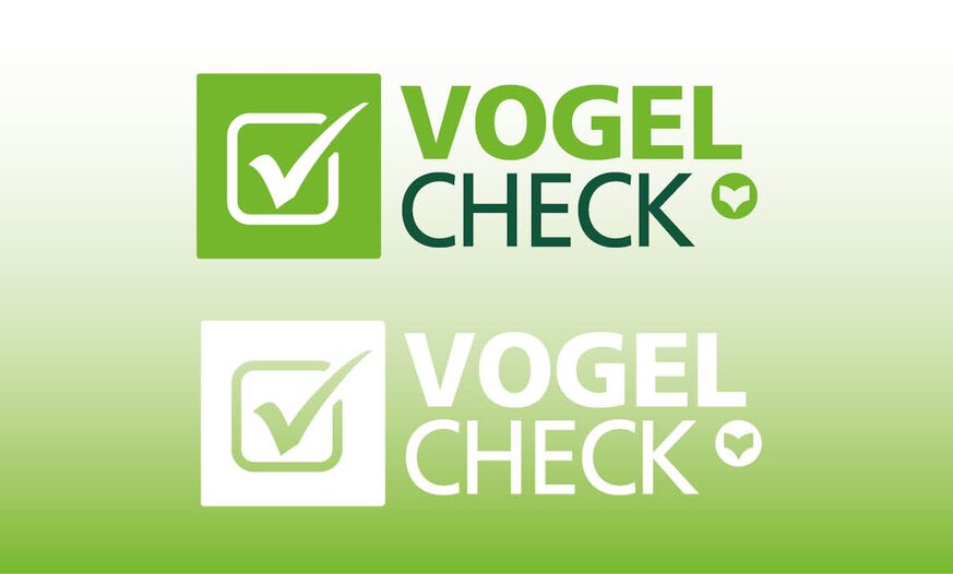Logos VogelCheck (Lernpprogramm für die Grundqualifikation) Grafik mit Logos VogelCheck in grün und weiß