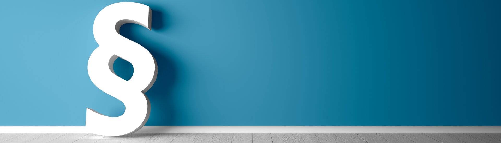 Weißes Paragraphenzeichen Weißes dreidimensionales Paragraphenzeichen vor blauem Hintergrund