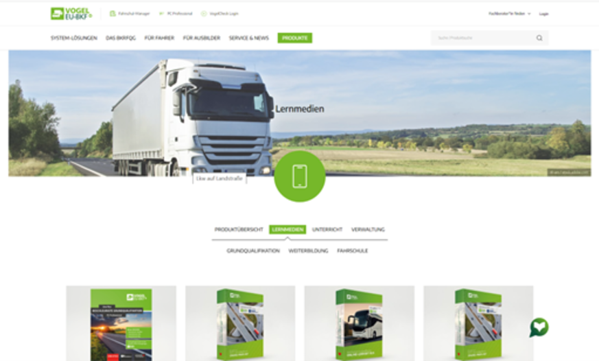 Screenshot des Produktbereichs auf EU-BKF.de