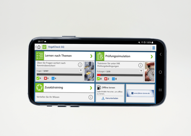 Startseite der Lernapp für Berufskraftfahrer VogelCheck