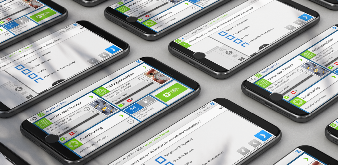 Mehrere Smartphones liegend mit verschiedenen VogelCheck Abbildungen