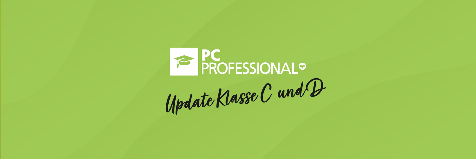 Weißes PC Professional Logo mit schwarzem Schriftzug "Update C und D" darunter