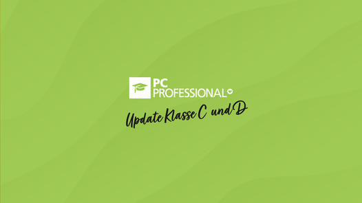 Weißes PC Professional Logo mit schwarzem Schriftzug "Update C und D" darunter