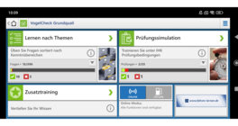 VogelCheck Grundqualifikation Startseite Screenshot der Startseite der Berufskraftfahrer App VogelCheck Grundqualifikation