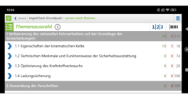 VogelCheck Grundqualifikation Lernen nach Themen Lernen nach Themen in der Berufskraftfahrer App VogelCheck Grundqualifikation