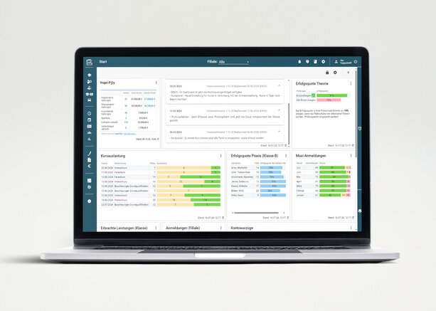 Fahrschul Manager Cloud Dashboard in Laptop Fahrschul Manager Cloud für Ihre Organisation